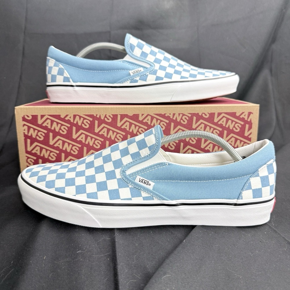 VANS Classic SlipOn Skate Shoes Checkered Light Blue White Mens Size 13